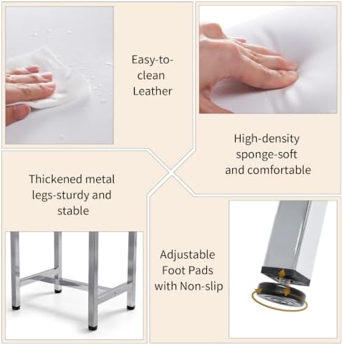 Saddle Seat Vanity Stool, Makeup Stool Chair with Metal Legs White&Silver