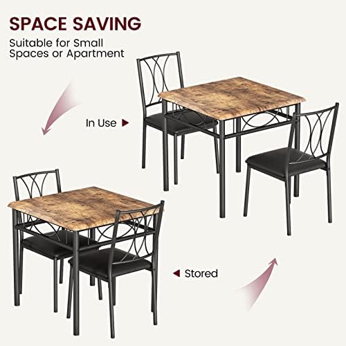 Dining Table Set for 2, Kitchen Table with 2 Upholstered Chairs, Wood 3-Piece Kitchen Dining Room Table Set for Apartment, Small Space, Space Saving, Retro Brown