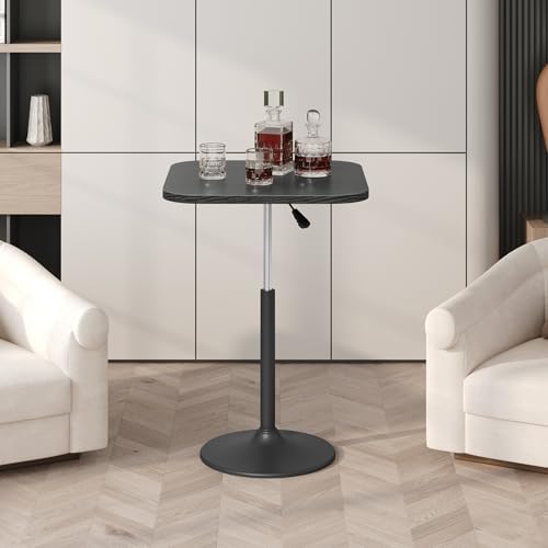 MAHANCRIS Bar Table, Height-Adjustable Pub Table 26.8-36.2 Inches, Cocktail Table with Base, Counter Height Tables for Small Space, Easy to Assemble, Black BTHB5501