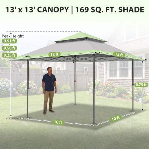 EAGLE PEAK 13x13 Pop Up Canopy Tent, Auto Extended Eaves, Gray