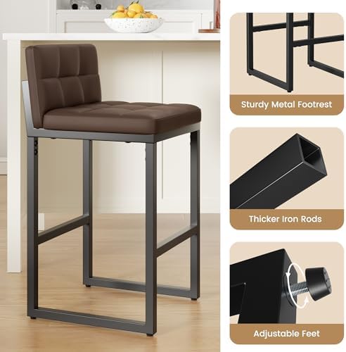 Bar Stools Set of 3, Modern Counter Height Bar Stools, Brown