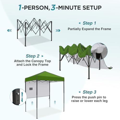 EAGLE PEAK 6x4 Instant Pop Up Canopy Tent with 1 Half Wall, Grass Green