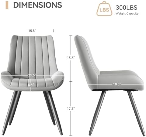Dining Chairs Set of 2, Mid Century Modern Kitchen Chairs with Soft Cushion, Comfortable Upholstered Fabric Dining Room Chairs for Kitchen, Light Grey