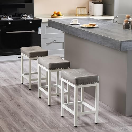 DUMOS 24 Inch Counter Height Bar Stools Set of 4, Kitchen Island, Grey
