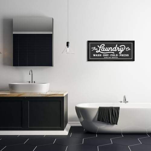 Stupell Industries Vintage Laundry Sign Cursive Typography, Black Framed, 13 x 30