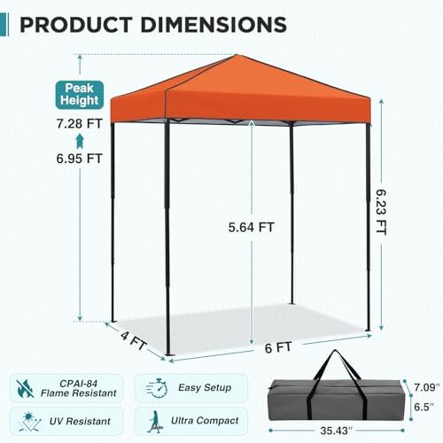 EAGLE PEAK 6x4 Instant Pop Up Canopy Tent, Orange