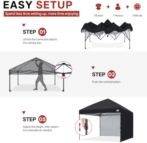 ABCCANOPY 10x10 Pop Up Canopy Tent, 2 Sidewalls, All-Weather Shade, Black