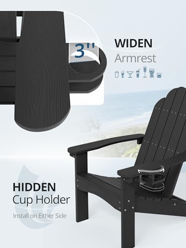 LUE BONA HDPE Adirondack Chairs Set of 2, Black Fire Pit Chairs