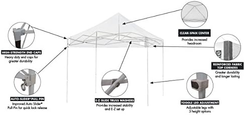 E-Z UP Ambassador Instant Pop Up Canopy Tent, 10' x 10', Roller Bag and 4 Piece Spike Set, Slate White