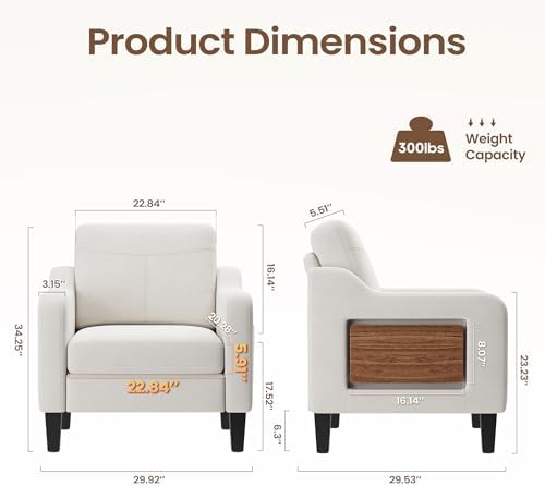 Upholstered Accent Chair with Foldable Side Table for Living Room