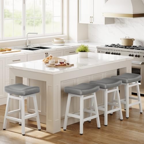 Raynesys 24 Inche Bonded Leather Counter Height Bar Stools Set of 2 Curved