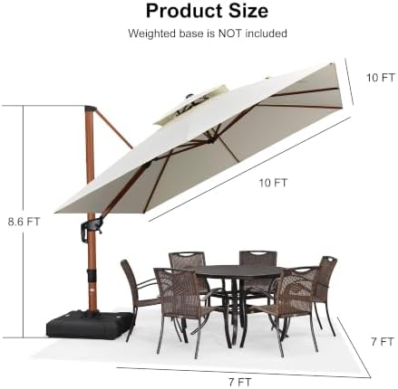 PURPLE LEAF Cantilever Umbrella 10ft Double Top Wood-Grain Finish, Cream