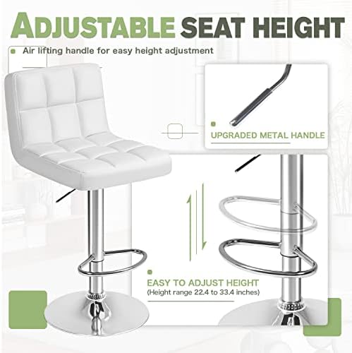 Furmax Bar Stools Modern Pu Leather Swivel Adjustable Hydraulic Bar Stool Square Counter Height Stool Set of 4 (4pcs White)