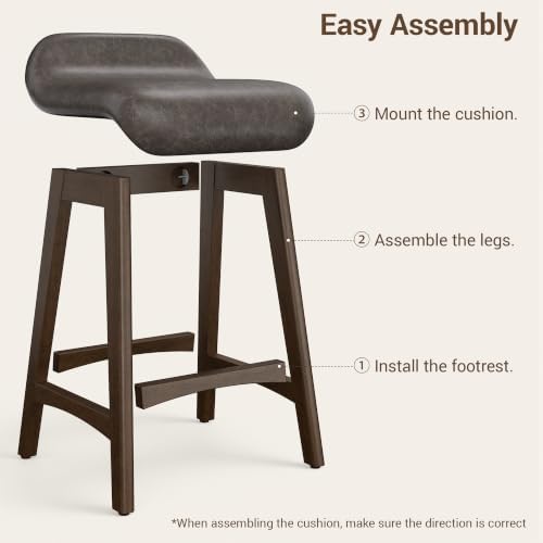 YaFiti 25.6" Counter Height Bar Stools Set of 2, Saddle Stools, Taupe Brown