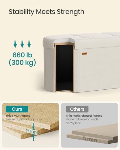 SONGMICS Folding Ottoman with Storage, Oval Bench, Velvet Fabric