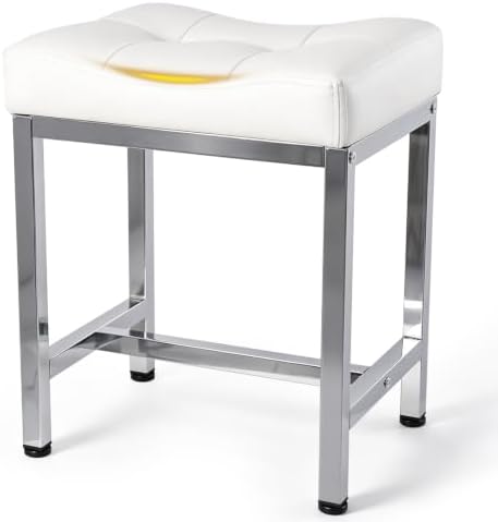 Saddle Seat Vanity Stool, Makeup Stool Chair with Metal Legs White&Silver