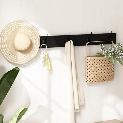 Rattan Narrow Entryway Bench with Shoe Storage, 2 Flip Drawers & Coat Rack, Mid-Century Modern Wood Shoe Cabinet with Seat Cushion for Foyer/Hallway (Black)