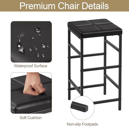 VECELO Bar Table and Chairs Set for 2, 3-Piece Dining Set with Storage Shelves, Cup Holder & Wine Rack, PU Leather Cushion Stools, for Kitchen Small Space, Brown