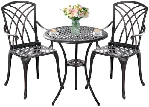 3 Piece Bistro Set Cast Alumiunm Bistro Table and Chairs Set 2