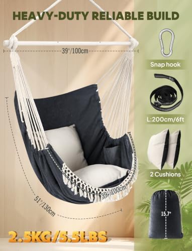 Chihee Hammock Chair Max 500 Lbs 2 Cushions Spreader Bar Strap Carabiner