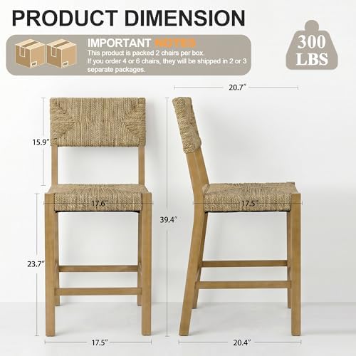 DUHOME Rattan Bar Stools Set of 4, 24'' Bohemian Counter Height Stools