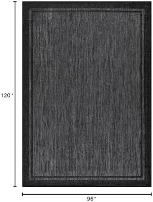 CAMILSON Indoor Outdoor Rug, 8x10 Bordered Dark Gray Black Modern Area Rugs for Indoor and Outdoor Patios, Kitchen and Hallway Mats, Washable Porch Deck Outside Carpet (Bordered Black, 8 x 10)