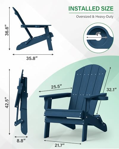 YEFU Oversized Plastic Adirondack Chair - Navy Blue