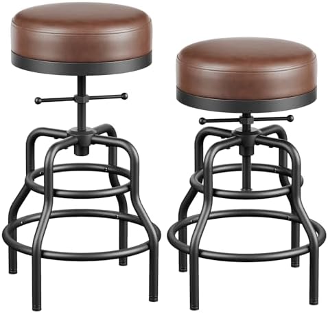 Raynesys 22-29 Inch Adjustable Height Industrial Swivel Bar Stools Set of 2