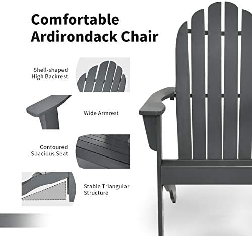 Giantex Adirondack Chair Set of 4 Acacia Wood Outdoor Chairs with 350 lbs Weight Capacity, Lounge Chair Armchair for Yard, Patio, Garden, Poolside, Balcony, Deck Fire Pit Chairs, Gray