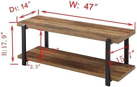 FOLUBAN Entryway Bench, Industrial Shoe Storage Bench for Bedroom Living Room, Modern Indoor Bench Seat for Hallway Front Door Entrance, Easy Assembly, Oak 47 inch