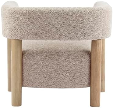 Christopher Knight Home Carly Low Profile Accent Chair, Round Backrest Side Chair, Living Room Armchair with Boucle Fabric Cushion, Comfy Reading Chair for Bedroom, Wooden Single Lounge Sofa, Wheat