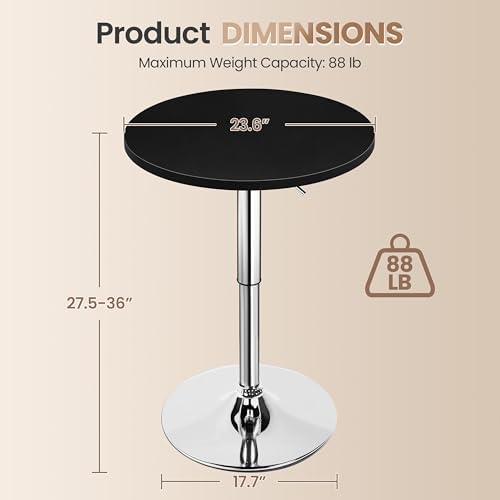 Yaheetech Round Bar Table, Adjustable 27.5-36" Height, Swivel Top, Black