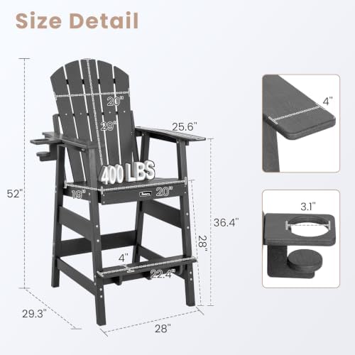 FUNBERRY Tall Adirondack Chair, High Top Balcony Chair with Cupholder