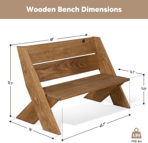 SUNCREAT Outdoor Patio Wooden Bench, Weatherproof Porch Bench, Brown