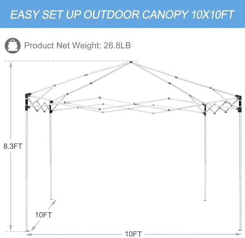 ZENY 10x10 Pop Up Canopy Tent Easy Set-up Outdoor Patio Canopy Adjustable Straight Leg Heights Instant Shelter with Wheeled Bag, Ropes