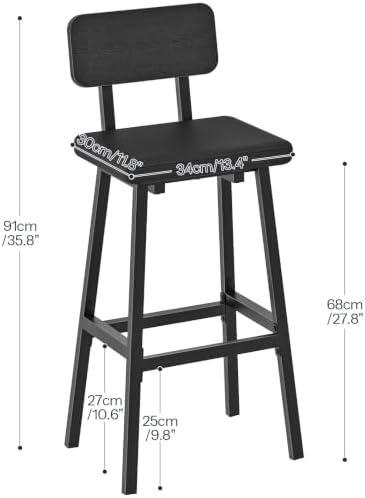 HOOBRO Black Bar Stools, Set of 2 PU Upholstered Tall Bar Stools, Kitchen Breakfast Stools with Footrests, Bar Chairs, for Kitchen, Dining Room, Bar, Cafe, Black BB84BY01G2