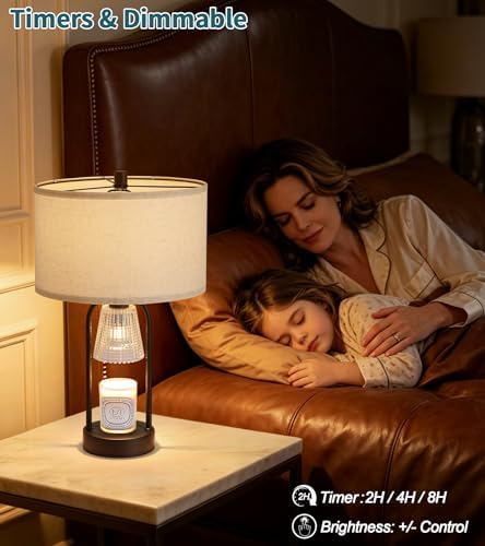 2-in-1 Candle Warmer Lamp with Timer and Dimmer, Black Decorative Table Lamp and Wax Warmer for Jar Candles, Independent Controls, 3 Bulbs Included, Gifts for Women