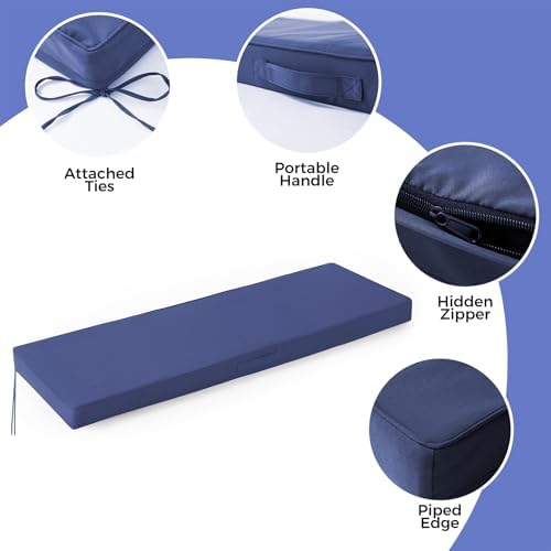 IPYNBAP Outdoor Bench Cushion Waterproof, 59x18x3 Inch, Navy Blue