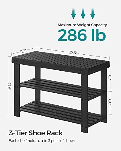SONGMICS Shoe Rack Bench, 3-Tier Bamboo Entryway Bench, 27.6 Inches Width
