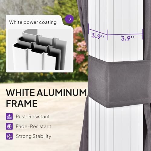 PURPLE LEAF Hardtop Gazebo 8' x 12' Galvanized Steel Roof White Frame