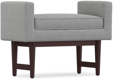 SIMPLIHOME Scott 29" Wide Linen Fabric Rectangle Ottoman in Pewter Grey