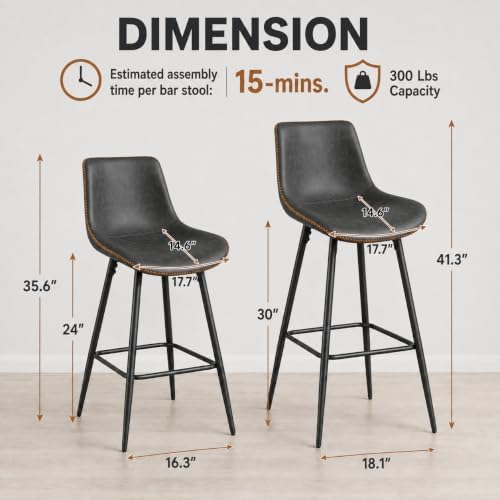 Garvee Bar Stools Set of 3, Counter Height Bar Stools