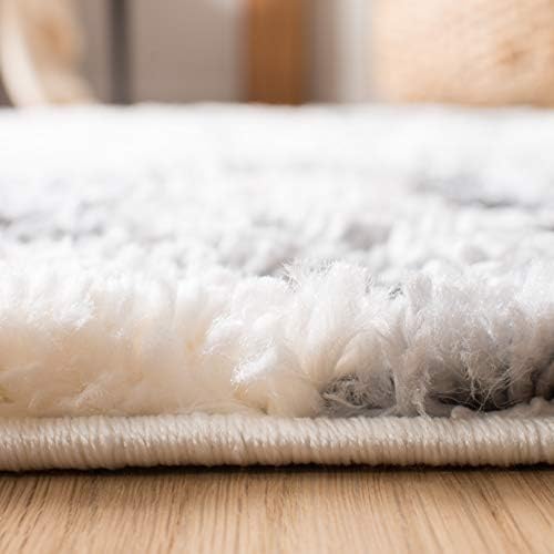 SAFAVIEH Area Rug 8x10 - Moroccan Tassel Shag Collection - Large - Ivory & Grey, Non-Shedding & Easy to Clean, Plush High-Low Texture, Ideal for Living Room, Bedroom, Dining Space (MTS688F)