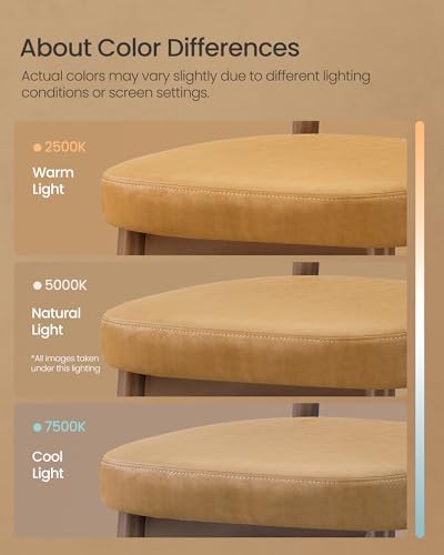 VASAGLE Wooden Bar Stools Set of 2, Synthetic Leather, Caramel Brown