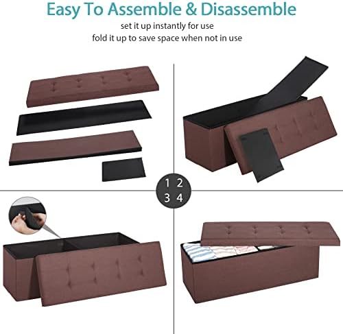 SUPER DEAL 43 Inches Foldable Storage Ottoman Bench - 660 LBS Collapsible Space-Saving Seat, Linen Fabric Foam Padding for Living Room Bedroom Dorm - Easy to Assemble, Brown