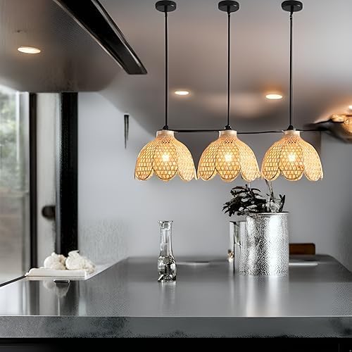 bamboo pendant light mini rattan chandelier showing dimensions
