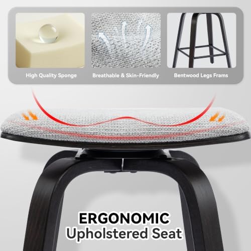 Swivel Bar Stools Set of 2 for Island Kitchen, Modern 26" Backless Counter Height Bar Stools, 360 Swivel Saddle Seat, Grey