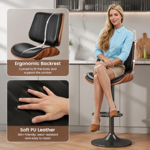 Swivel Bar Stools 2PCS, Adjustable Bentwood Barstools for Kitchen Counter