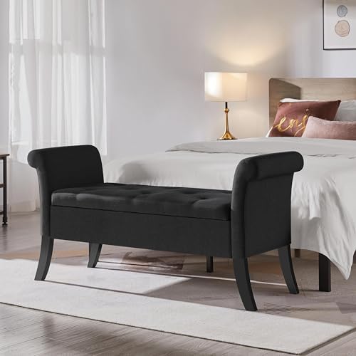 Yaheetech 52in Rolled Arm Storage Ottoman Bench Seat for Entryway, Black