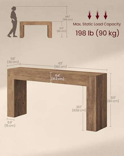 VASAGLE 63 Inches Entryway Table, Thick Tabletop Console Table, Farmhouse